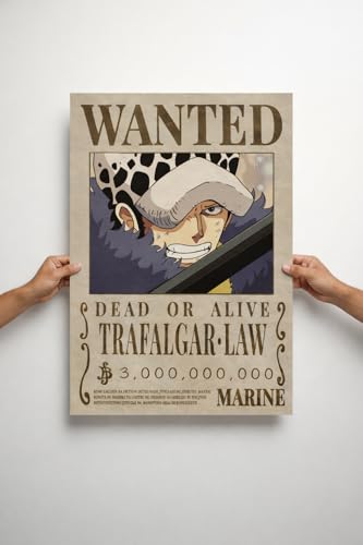Image of Trafalgaar Law Wanted Poster - A3 Size Wall Art Prints (300 GSM Matte Finish) L-42CM X W-30CM | One Piece Anime Wall Art | Surgeon of Death Pirate Bounty Design | Premium Matte Anime Print | Otaku Room Decor | BOND VERSE