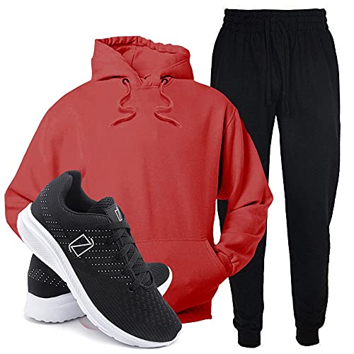 Conjunto Blusa e Calça Moletom + Tenis Academia Casual Conforto - Vermelho/PretoBranco - M/37