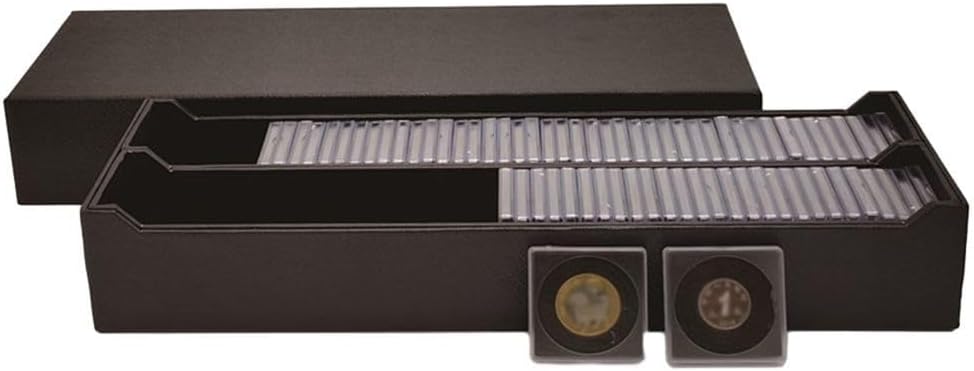 100 Pack Square Coin Capsules with Adjustable Foam Liners, Clear Plastic Coin Holders for 20mm 25mm 30mm 35mm 40mm Rounds, Numismatic Storage Cases and(black)