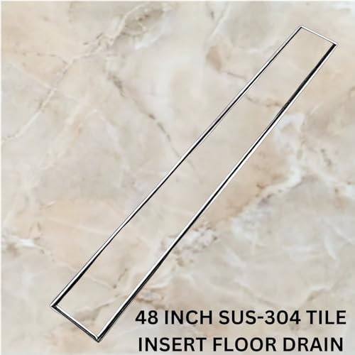 Image of Tapsa Tile Insert Floor Drain | 304 Stainless Steel | Invisible Shower Drain Channel | Shower Drain Channel | Water Drain Channel | with Cockroach Trap. (48X4, SS Matte Tile Insert Floor Drain 20 mm)