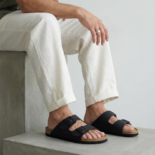 Image of CUSHIONAIRE Lane Cork Footbed Mens Sandals, Adjustable Buckle Comfort Slides for Men, Genuine Leather Insole Summer Sandals Men Footwear