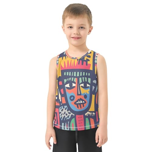 Boys Tank Top Shirts African Face Graphic Tribal Sleeveless T-Shirts Crew Neck for Kids Clothing Children2
