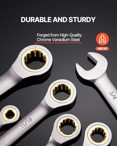 Image of VEVOR 24-Piece Ratcheting Wrench Set, Ratchet Combination Wrench Set with Organizer, Nickel Plating, 72-Tooth, CR-V, Metric 8-19mm & SAE 1 /4-7 /8 inch