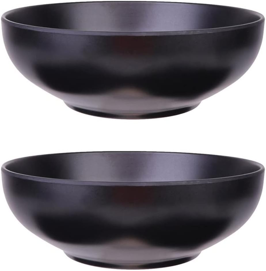 2pcs Ramen Bowls Stylish Food Container Black Noodle Imitation Porcelain Bowl