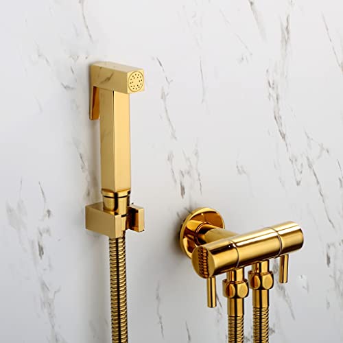 PBDEW Rociador de bidé para Inodoro, Kit de Ducha de Mano, Limpiador de baño Dorado Brillante, Cabezal de Ducha