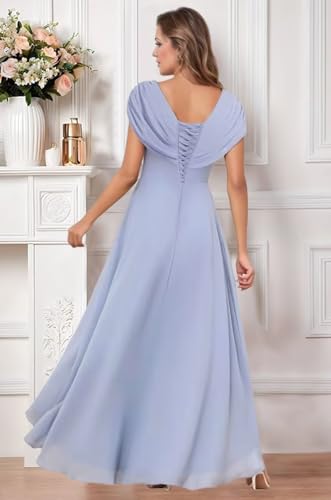 Mother of The Bride Dresses for Women Cap Sleeve Chiffon Evening Gowns Lace Applique V Neck Formal Dress for Wedding3