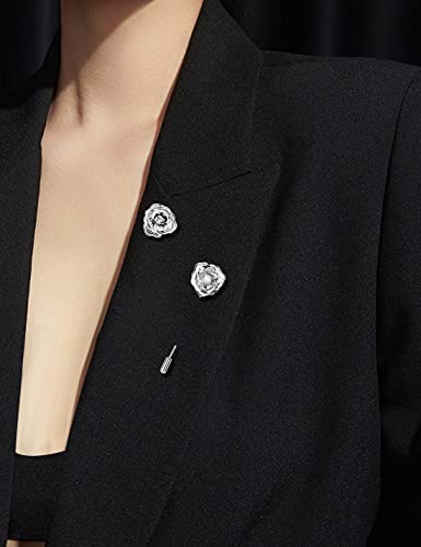 Image of Crystal Alloy Rose Flower Lapel Pins Button Pin Groom Boutonniere for Wedding Floral Brooch Pin Set for Women Men