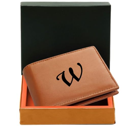 Image of Pu Leather Wallet for Men and Boys Alphabet Name Wallet Gifts for Men | Personalized with Name & Charm Purse - (Color-Tan) (W, Tan)