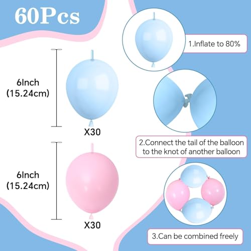 Image of Pink Blue Link Balloons,60Pcs 6Inch Baby Blue and Pink Latex Linking Balloons for Birthday Baby Shower Wedding Anniversary Party Decorations
