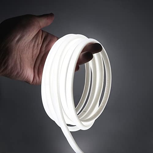 GQL Flexible COB Neon Light Strip, 220V LED Strip 288 LEDs/m, Cut to 50cm, IP65 Waterproof Modified Silica Gel Rope Light with UK Plug Power Supply (5m, Cold White)