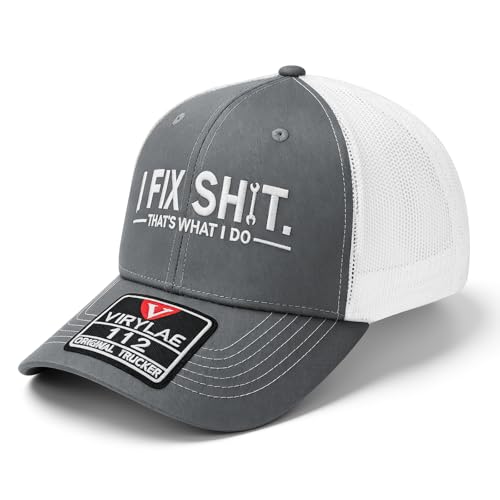 Funny I Fix Shit Trucker Hat Breathable Mesh Work Cap for Men I Fix Shit Hat Gift for Dad Handyman & Mechanic Grey