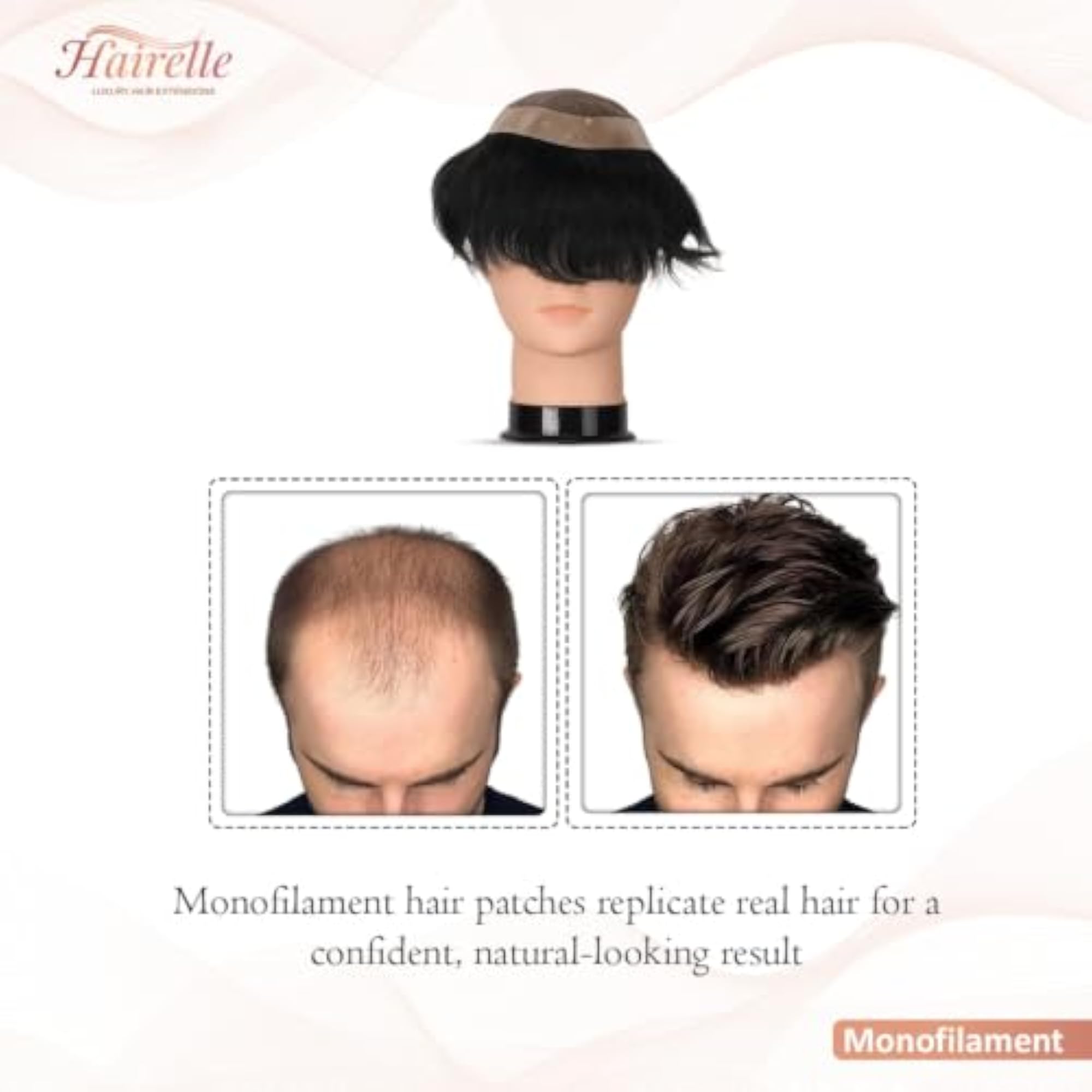 Monofilament Patch for Men, Natural Human Hair Replacement