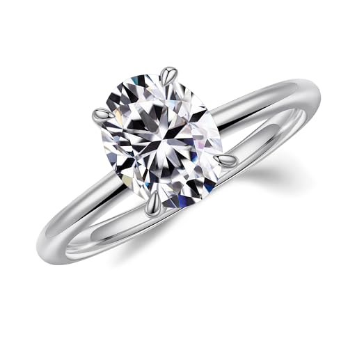 MOOSEA 2ct Oval Moissanite Rings for Women, D Color VVS1 Clarity Lab Created Ring 14K White Gold Filled 4 Claw Moissanite Engagement Rings for Women Wedding Rings Anniversary Jewelry Gifts