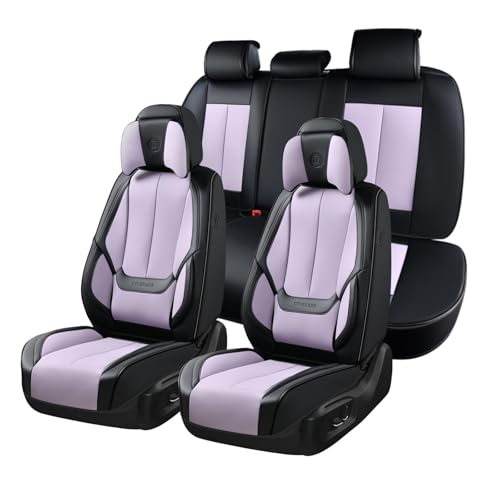 Image of Coverado Universal Seat Covers Full Set, 5 Seats Universal Seat Covers for Cars, Waterproof Nappa Leather Car Seat Covers with Head Pillow, Auto Protectors Fit for Most SUV Pick-up Truck-Black&Purple