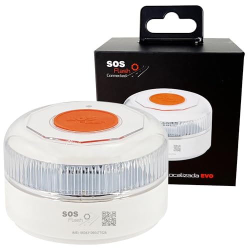 SOS Flash - Baliza V16 Geolocalizada Homologada por la DGT 3.0, Luz de Emergencia para Coche con SIM de Telefónica, Plan de Datos hasta 2038, Protección IP54 y Base Imantada
