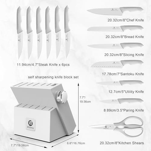 Image of imarku 14-Piece Kitchen Knife Set, Gray Gyutou Knife Sets with Block and Build-in Sharpener, Ultra-Sharp Steak Knives Set of 6, Ergonomic Handle, Dishwasher Safe, New Apartment Essentials
