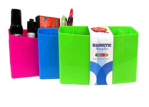 BAZIC Magnetic Storage Box for Office, School, and Craft - Pen and Pencil Organizer with Magnet - Colorful Locker Accessories and Storage Organizer - Black, Blue, White, Grey, Pink, Yellow (3 Pack)