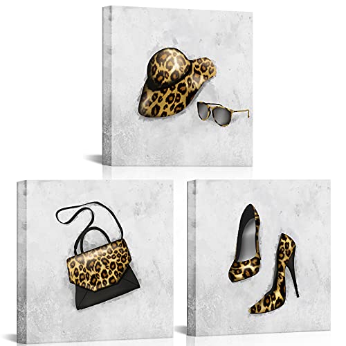 Feifanmei Fashion Canvas Wall Art Makeup High Heels Shoes Hat Handbag Pictures Canvas Wall Decor Modern Artwork Paints For Women Walls 12“X12”X3 #TOP27