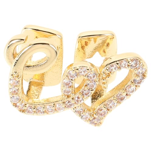 CAXUSD Rhinestone Double Heart Copper Tooth Grill Cap Comfortable Fit for Men Women Fashion Jewelry Costume Mouth Teeth Accessory for Parties Performances Daily Wear