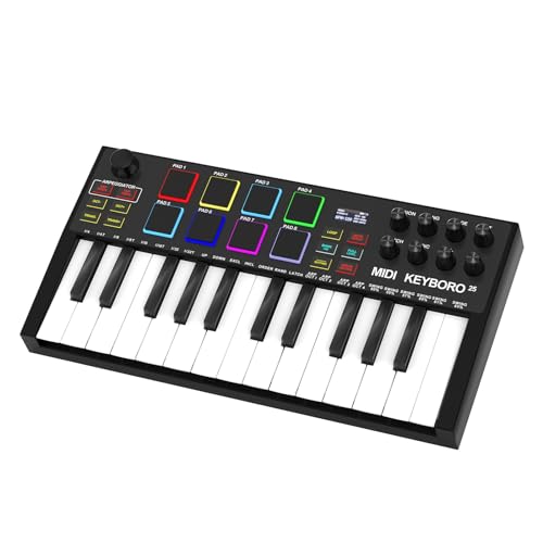 25-Key USB MIDI Keyboard with Drum Pads and Knobs