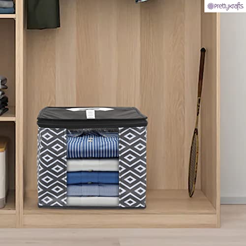 Image of PrettyKrafts XL Shirt Cover For Storage Organizer Garment Cover Foldable Clothes Storage Bags For Wardrobe /Closet Organiser, (Set of 2) Diamond Black