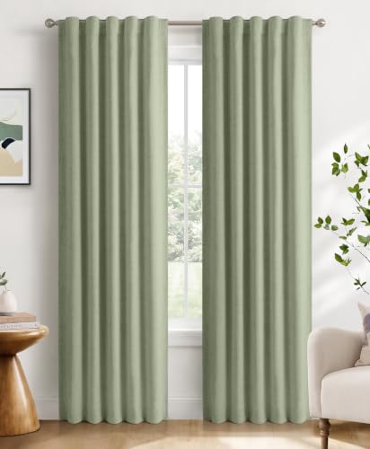 Image of Sage Green Total Blackout Curtains for Bedroom 63 Inches Long