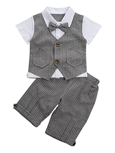 Mainaisi® Conjunto de ropa para bebé, 2 piezas de mangas cortas para chaleco y chaleco de manga corta para hombre, con lazo, 80  110 gris gris Talla:90(1-2year)