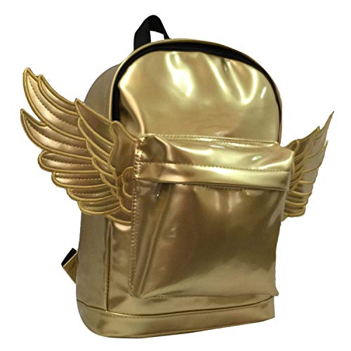 Kids Backpack Fashion Woman Mini Backpack Kindergarten Toddler Daypack Bag Lady Purse With Angel Wings Metallic Gold