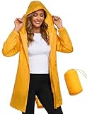 CMTOP Chubasquero Mujer Plegable Chaqueta Impermeable Ligera Abrigo de Lluvia Cortavientos Portátil Windbreaker Casual con Capucha y Bolsillo Rain Jacket Deportiva Primavera Verano(Amarillo, XXL)