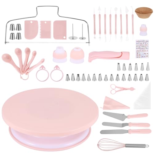 Kit de décoration de gâteaux, 207 pièces - Outils de décoration de gâteaux avec plateau tournant, poches à douille et buses, doublures à cupcakes, grattoirs à glaçage, spatules et niveleur de gâteau