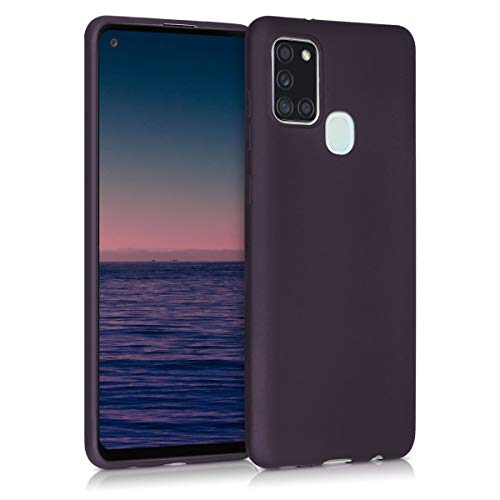 kwmobile Case kompatibel mit Samsung Galaxy A21s Hülle - Schutzhülle aus Silikon metallisch schimmernd - Handyhülle Metallic Brombeere