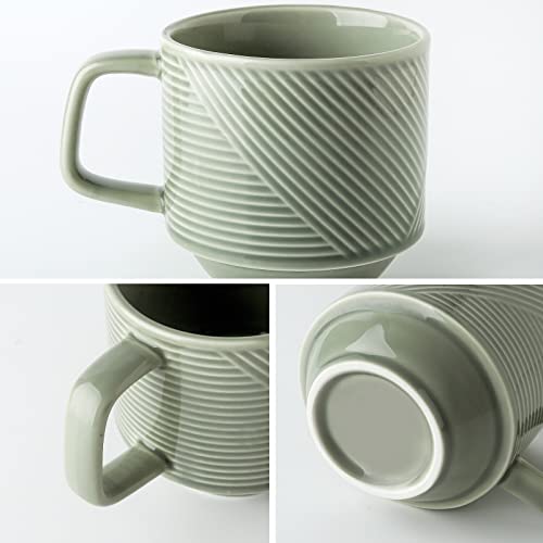 Adewnest Stackable Coffee Mug Set: 4 Pcs 13 Oz Large Stacking Coffee Cups Ceramic For Cappuccino Latte - Big Porcelain Tea Mugs For Home & Office - Microwave Safe Stacked Mugs Set Of 4 (Pea Green) #TOP4