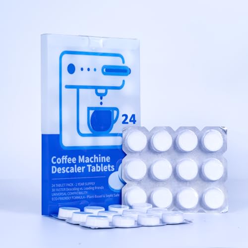 HI FINE CARE Pastillas descalcificadoras para máquina de café, 24 unidades, compatibilidad universal, fórmula a base de plantas, suministro de 1 año, tabletas de limpieza de acción rápida