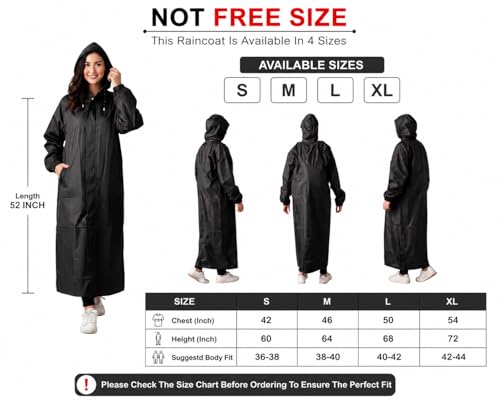 Image of Women's Waterproof Rain Coat, Black, Full Length, Polyester, Adjustable Hood, Side Pockets, Free Size