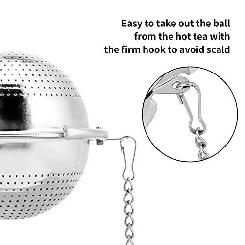 2 Pack Tea Strainers with Fine Mesh, JEXCULL 304 Stainless Steel Mesh Tea Ball Infuser 2.1 Inch Tea Filter and Steeper with Extended Chain Hook for Loose Tea Leaves Spices Seasonings