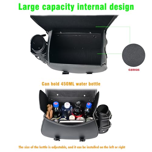 KZNI Motorcycle Saddlebags|Throw Over Saddle bags|Pvc Faux Leather Side Tool Bags with cup holder|Storage Tool Bag for Motorbike|Universal Motorcycle Accessories|Waterproof|1Pair|two-color belt| L by KZNI - Image 5
