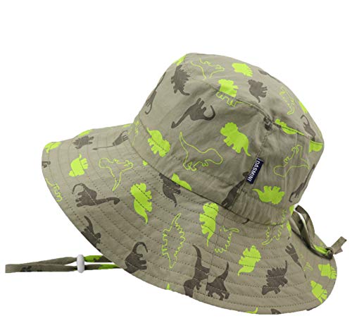 Baby Sun hat,UPF 50+ Baby Beach Hat,Baby Boy Hats with Strings,Adjustable Toddler Hat,Kids Hats,Kids Bucket Hat,0-12T(Dino 3,6-24m) Olive Green