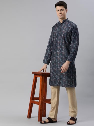 Image of Majestic Man Men's Cotton Blend Regular Fit Casual Ethnic Motifs Abstract Printed Kurta