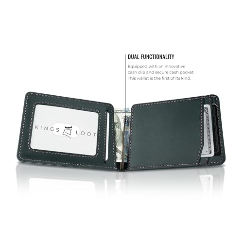 Image of Kings Loot Wallet for Men | Minimalist Slim RFID Blocking Leather Design with Cash Pocket & Card Pull Strap | Holds 1-12 Cards | Stylish & Durable Wallets (Blue Haven)