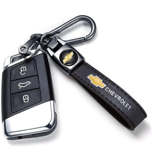Image of Genuine Leather Key Chain Set For Chevy Malibu Camaro Trax Traverse Sonic Cruze Volt Equinox Spark Keyring Keychain Accessories Family Present(Black)