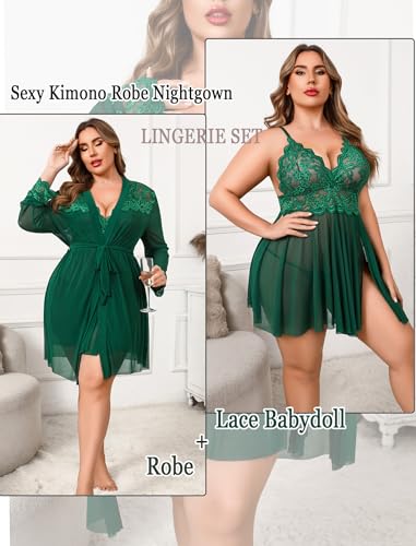 Image of Avidlove Plus Size Lingerie Sexy Lingerie Set Women's Exotic Nightgowns Lace Chemise Lingerie Side Slit Nightdress