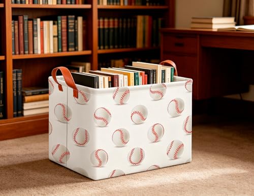 Image of CLOCOR Rectangular Storage Basket,Collapsible Fabric Storage Container,Gift Basket(Baseball)