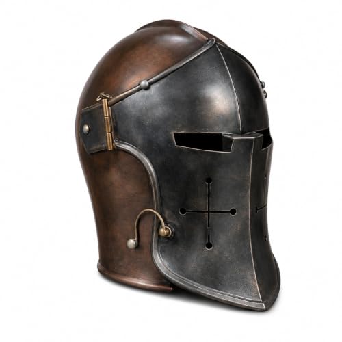 ETERNAL BRASSCRAFT Barbuta Medieval Knight Helmet, Metal Warrior Helmet with Face Guard, Historical Armor Helmet for Costume (ANTIQUE & BLACK)