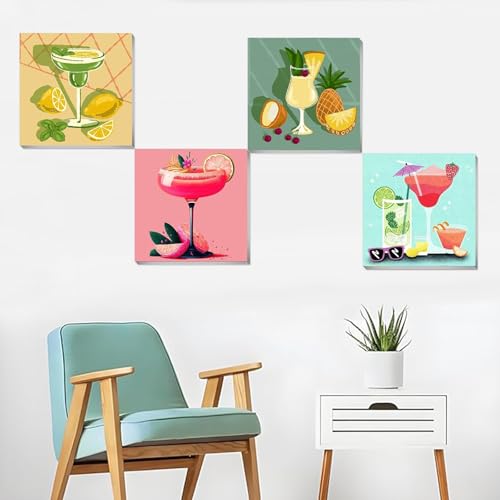 SASMoiyug 4 Stück Malen nach Zahlen Erwachsene Cocktail Paint by Numbers Adult Mit Pinseln und Acrylfarbe knitterfreie leinwand Kit DIY Handgemalt Ölgemälde Kit 20 X 20 CM Ohne Rahmen (D)