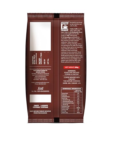 Image of Cothas Deccan Brew Strong Filter Coffee Powder | Roasted & Blended Signature Mix of 53% Coffee & 47% Chicory | Traditional South Indian | Rich Aroma & Strong Taste | 200g Pack