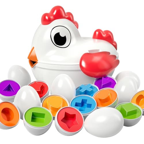 Image of TEMI Toddler Chicken Easter Eggs - Color Matched Game Shape Sorter with 6 Toy Eggs for Kids 3-5, Fine Motor Skills Sensory Toys, Educational Gifts for 3-6 Girls Boys Baby