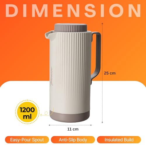 Image of Trueware Amaze ISI Certified Inner Steel Thermoware 1200 ML Hot & Cold Flask Jug, BPA Free, Leak Proof, Ideal for Tea, Coffee, Water, Hot and Cold Beverages