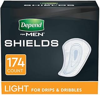 Depend Incontinence/Bladder Control Shields, Pads for Men, Light Absorbency, 174 Count (3 Packs of 58) (Packaging May Vary)