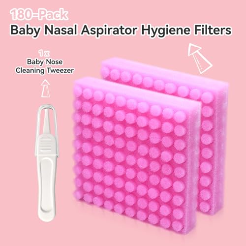 Replacement for NozeBot Nasal Aspirator Hygiene Filter, 180 Packs Baby Nose Cleaner Filters Comes with Baby Nose Cleaning Tweezer, Purple