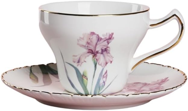 Miniatura 2 de Pfedxoon Juego de Tazas de Té de Porcelana China con Platillo y Cuchara - Juego de 3 Piezas (7oz) Tazas de Capuchino y Café con Leche, Porcelana